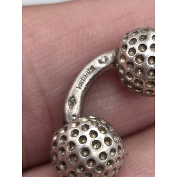 VINTAGE HERMES STERLING SILVER 925 SINGLE GOLF BALL CUFFLINKS - Picture 3 of 13